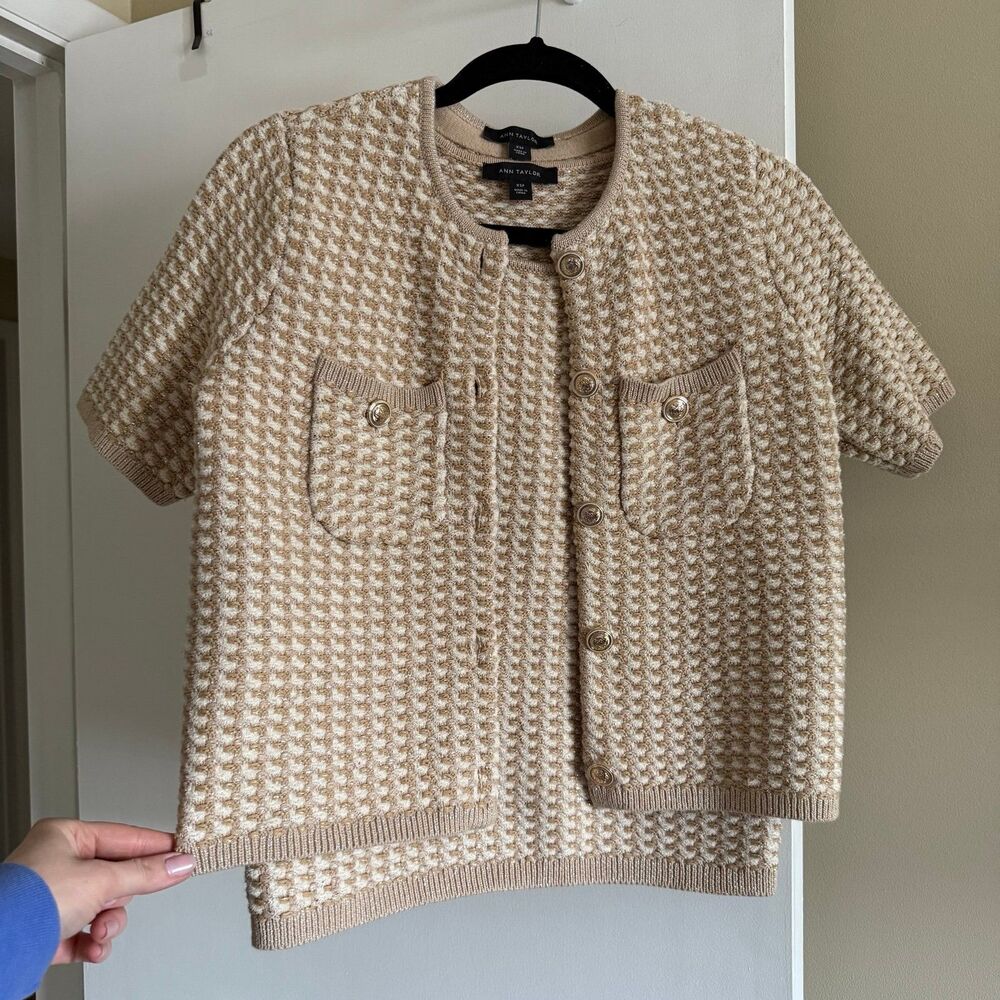 Ann Taylor Shimmer Tweedy Short Sleeve Jacket and Sleeveless Tank Top 2 pieces